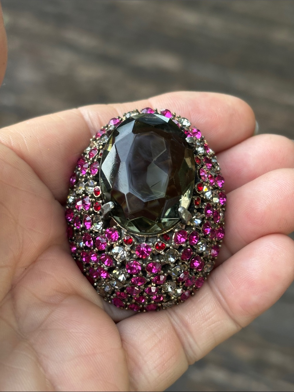 Very unusual rhinestone dome brooch